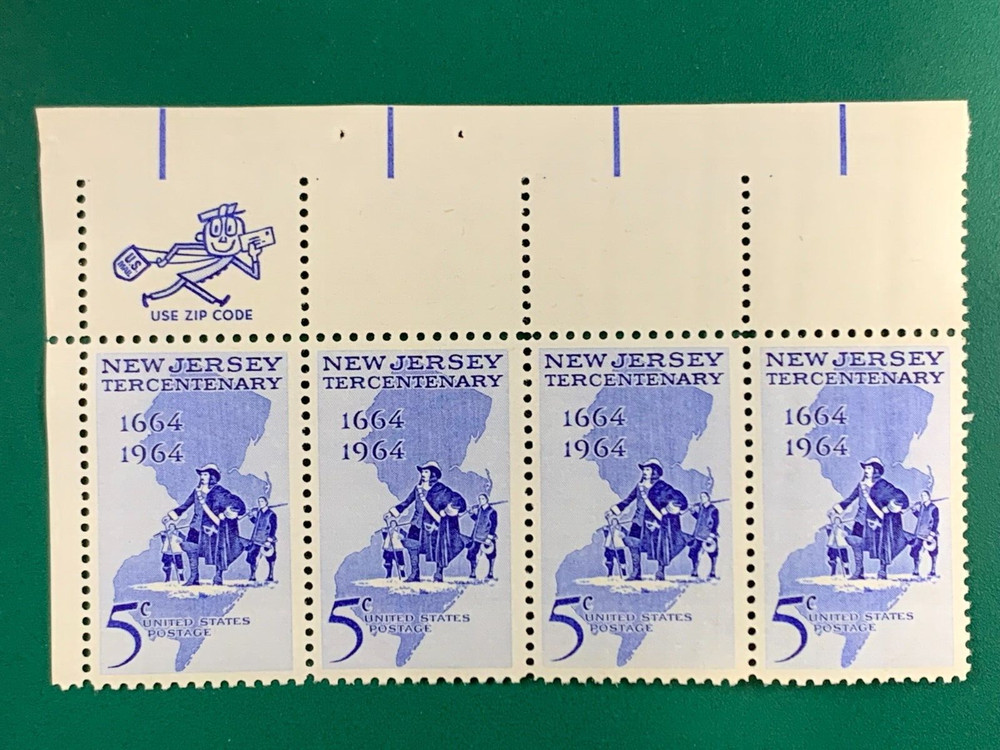 US Postage New Jersey Tercentenary 1964 5Cents Plate Block Stamps Unused [3]