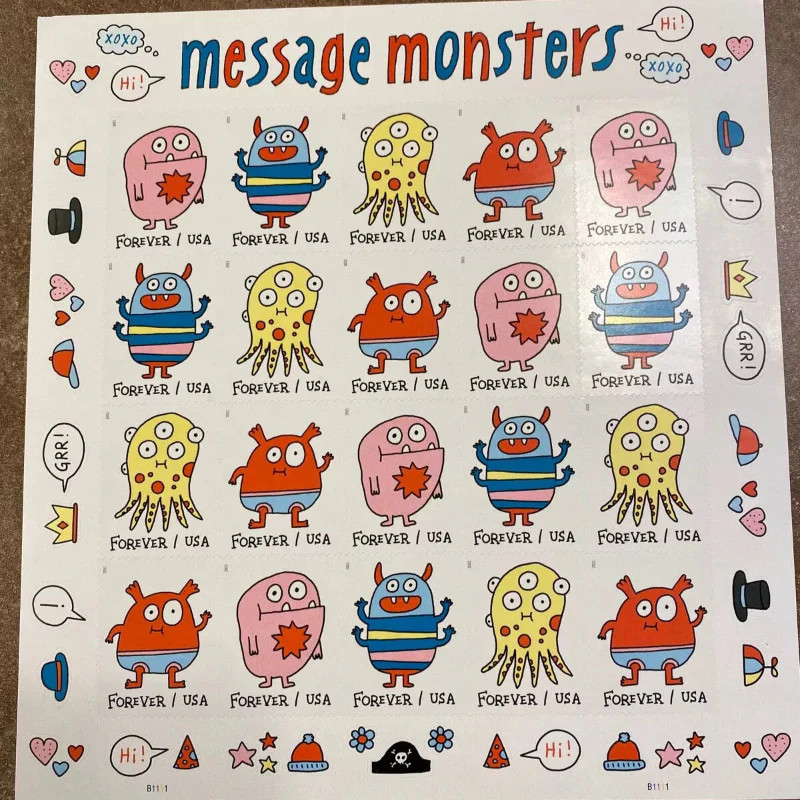 USPS Message Monsters First-Class Mail Forever Postage Stamps – 1 Sheet of 20