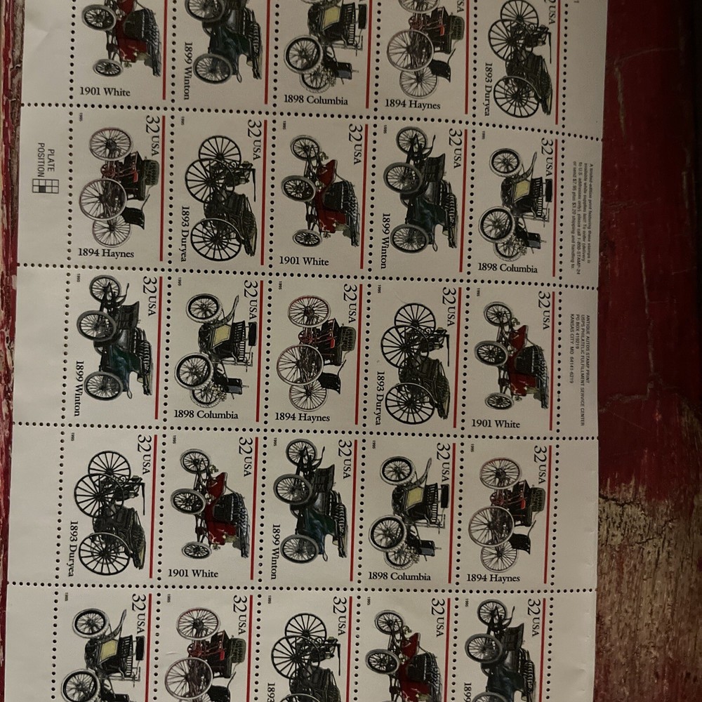 See Photos. Sheet 25 ANTIQUE AUTOS 32¢ US Postage Stamps. # 3019-3023