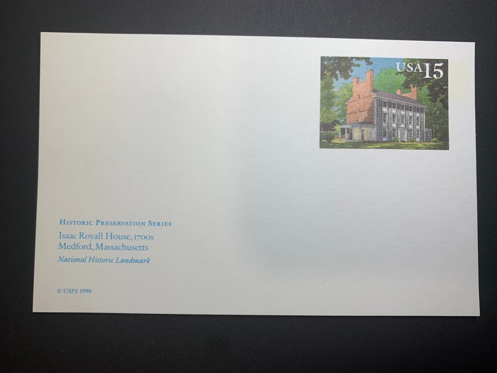 US #UX148 1990, Postal Card 15c Isaac Royall House, Historic Preservation Unused