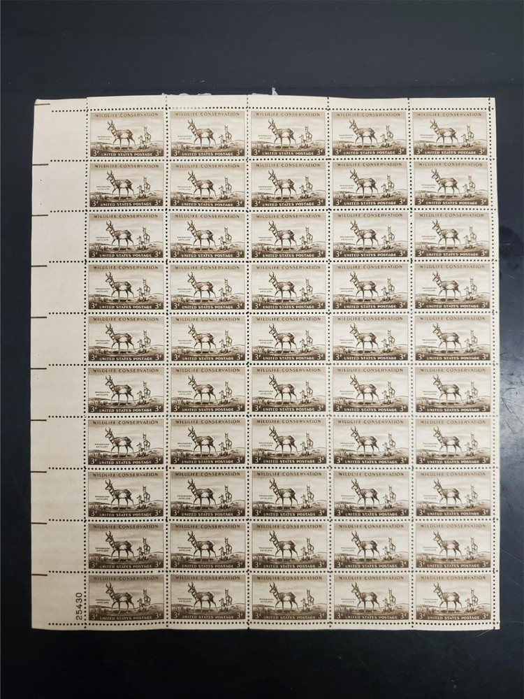 Vtg ’56 Pronghorn Antelope Wildlife Conservation 3 Cent USPS Postage Stamp Sheet