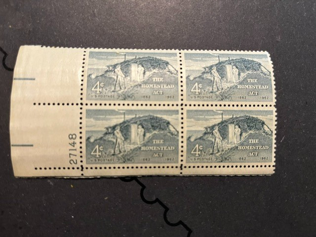 Scott #1198. 1962 Commemorative – 4c The Homestead Act plate block of 4. MNH.