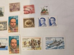 25 VINTAGE STAMP LOT Falkland Islands «Canal Zone» NRA James Weldon Chennault