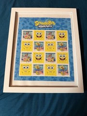 White Framed USPS Sponge Bob Full Sheets of 16 Forever Stamps Great Collecting