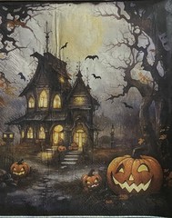 Three Individual Lunch Napkins Decoupage Halloween Haunted House pumpkins/ghost/