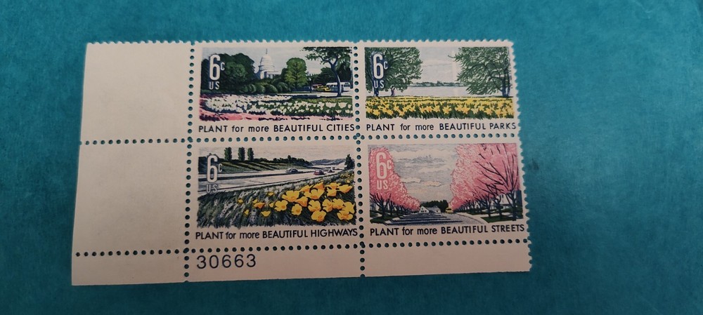 Plants-BLOCK OF 4 COLLECTIBLE UNUSED 1969 STAMPS–Plants Lady BirdNew Unhinged.