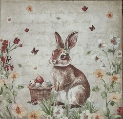 Two Paper LUNCHEON Decoupage Craft Napkin Retro Easter Bunny Eggs Spring Rabbit