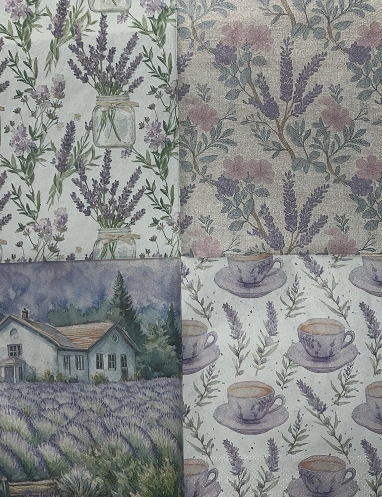 Two Paper LUNCHEON Decoupage Napkin Lavender Fields/farmhouse Teacup /purple 6.5