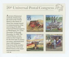 Lot of 10 Souvenir Sheets of 4 20Th Postal Congress 25-Cent Stamps MNH