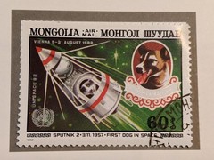 Mongolian Soviet Space Dog Laika Sputnik 2 Space Stamps Set of 2
