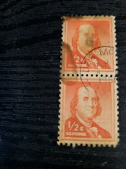 Ben Franklin 1/2 cent Stamp Block of 7 Used