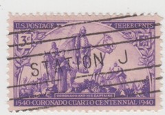 USA 1940. Coronado and his Captains 3c. Cancel «Station J» Sc 898