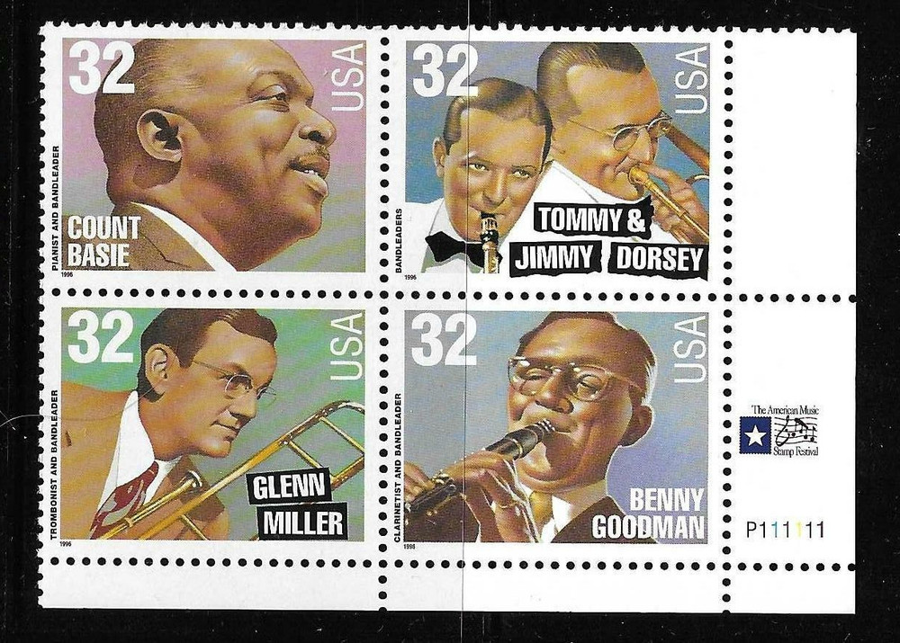 USA SC #3099a American Music Series – Big Band Leaders – BLK4 . MNH