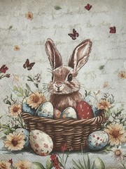 Two Paper LUNCHEON Decoupage Craft Napkin Retro Easter Bunny Eggs Spring Rabbit
