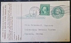 UNITED STATES POSTAL CARD 12 SEPTEMBER 1923 OSHKOSH TO SWEDEN