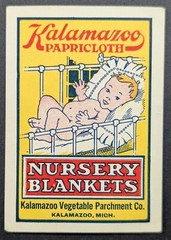 Vintage Kalamazoo Parchment Papricloth Nursery Blankets Michigan Poster Stamp