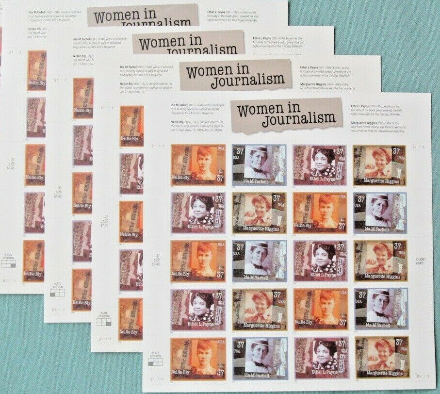 Four Sheets x 20 = 80 WOMEN In JOURNALISM 37¢ US Postage Stamps. USA # 3665-3668