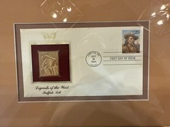 Legends of the West Buffalo Bill 22kt Gold Stamp First Day Of Issue Framed 11×14