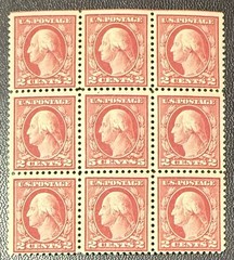 US #505; 5¢ WASHINGTON ERROR IN A BLOCK OF 9