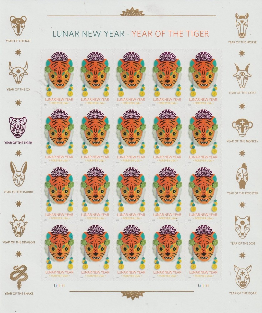 USPS Lunar New Year-Year of the Tiger 20 One ounce rate Stamps Sent from OKC