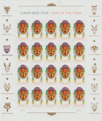 USPS Lunar New Year-Year of the Tiger 20 One ounce rate Stamps Sent from OKC