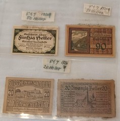 9 old banknotes from the Weimar Republic, Germany, approximately 100 years ago