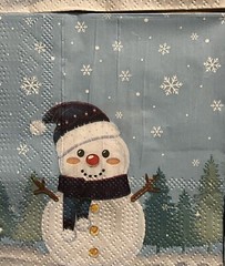 FOUR Beverage Paper Blue Snowman /deer buck Decoupage napkins