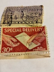 Special Delivery 1927 10 cent motorcyle mailman,1957 Special Delivery 30 cent