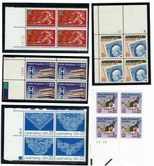 5 DIFFERENT 22c PLATE BLOCKS @ FACE VALUE – MNH