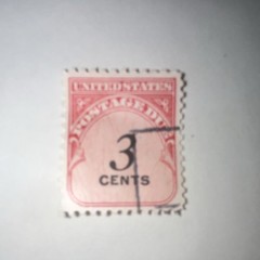 US 3 Cent Postage Stamp Single, Red/Black, Used, Uncertified, Ungraded
