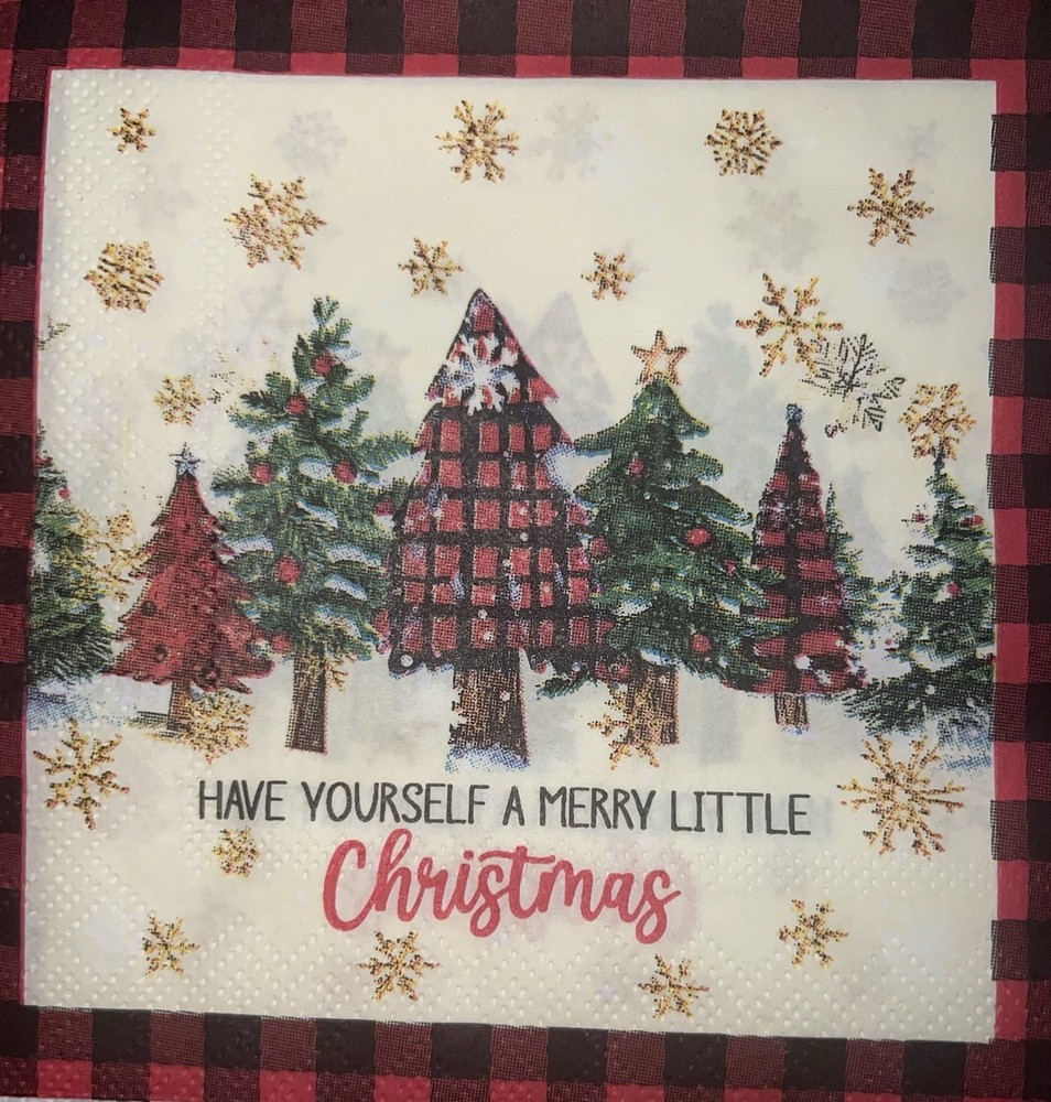 Two Paper BEVERAGE Decoupage Art Craft Napkins Christmas /trees 5×5