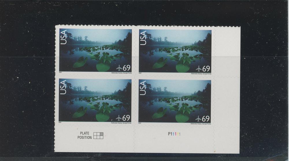 US SCOTT C142 PLATE BLOCK OF 4 OKEFENOKEE STAMPS 69 CENT FACE MNH