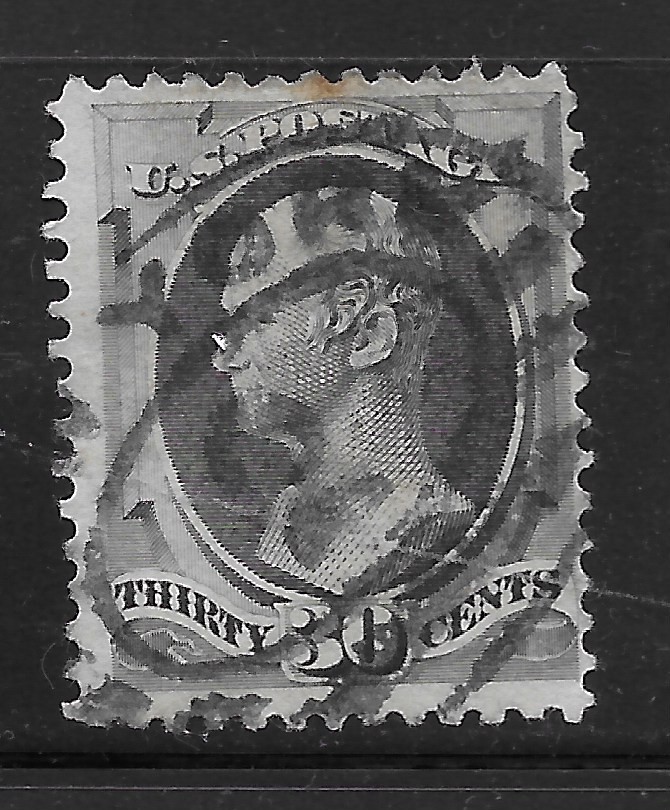 U S Postage Stamps – 30c Scott # 165 Used – F with small patch + H mark on back