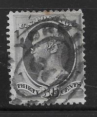 U S Postage Stamps – 30c Scott # 165 Used – F with small patch + H mark on back