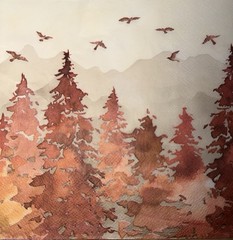 TWO Individual Napkins Decoupage Napkins Watercolor Autumn Rustic Trees Autumn