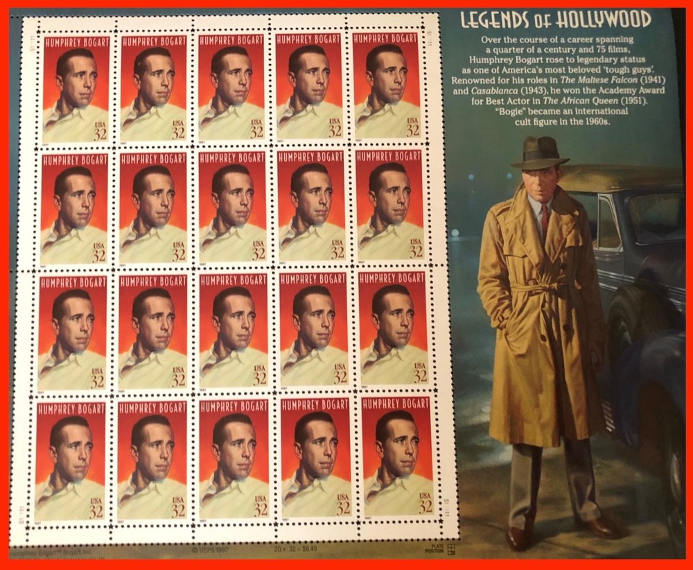 Humphrey Bogart – Legends of Hollywood Stamps- 32cent USPS – SCOTT 3152