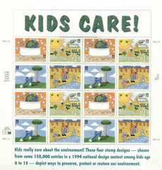 Five Sheets x 16 = 80 Of EARTH DAY KIDS CARE! 32¢ US Stamps. USA Sc # 2951-2954