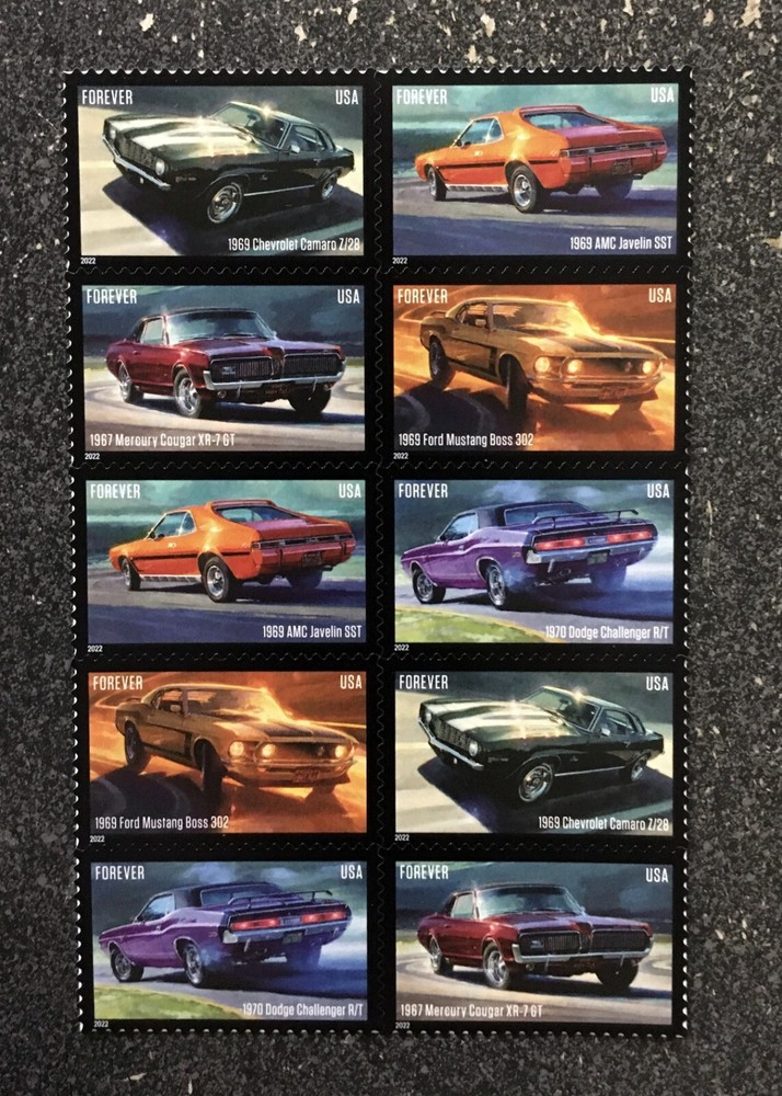 2022USA #5715-5719 Forever Pony Cars – Block of 10 From Sheet mint postage