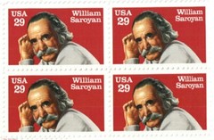 WILLIAM SAROYAN–Block of 4 Collectible Unused 1991 Stamps—-FREE SHIPPING