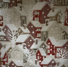 Three Decoupage LUNCHEON Decoupage Napkins Winter Village Snow Scene 6.5” Houses