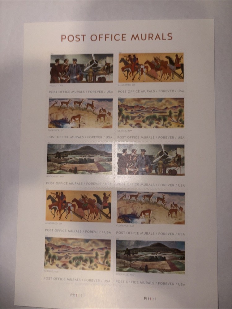2019 US Scott# 5372-5376 Post office Murals Sheet of 10 Forever Stamps MNH