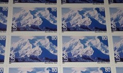 One Full Sheet x 20 of 80¢ Mount MT McKINLEY (Denali) US Stamps. USA Sc # C137