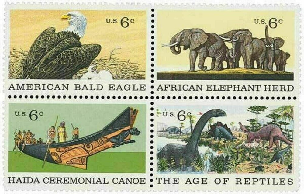 NATURAL HISTORY-FOUR VIEWS-Block of 4 Collectible Unused 1970 Stamps-FREE SHIP
