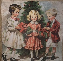 Three Paper Lunch Napkins Decoupage Christmas Vintage Children W/presents 6.5”