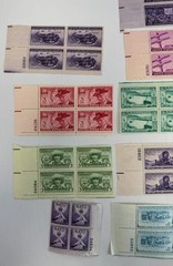 13 Different US Commemorative Plate Blocks of 4 MNH 1944–1952 Americana