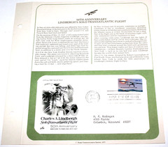 First Day of Issue Souvenir Page Lindbergh Solo Transatlantic Flight 1977 Stamp