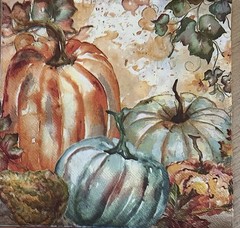 Two Individual Paper LUNCHEON Decoupage Napkins – Fall/ Pumpkin/watercolor 6.5”