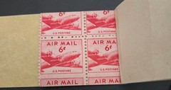 partial booklet 1949 C25 Scot 6 cent air mail stamps. UH,OG