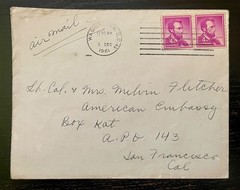 1961 USA Abraham Lincoln 4¢ Pair Airmail Cover – DC to American Embassy