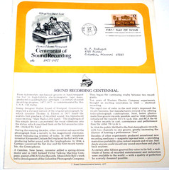 First Day of Issue Souvenir Page Sound Recording Centennial 1977 Stamp
